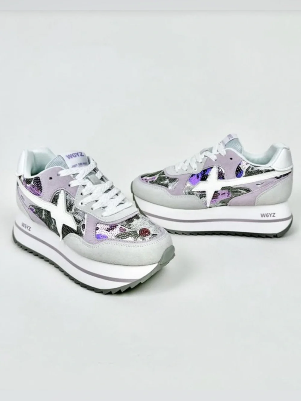 NWT W6yz Wizz Deva Grey Lilac Platform Sneakers Women Sz 7,5 - Picture 2 of 13